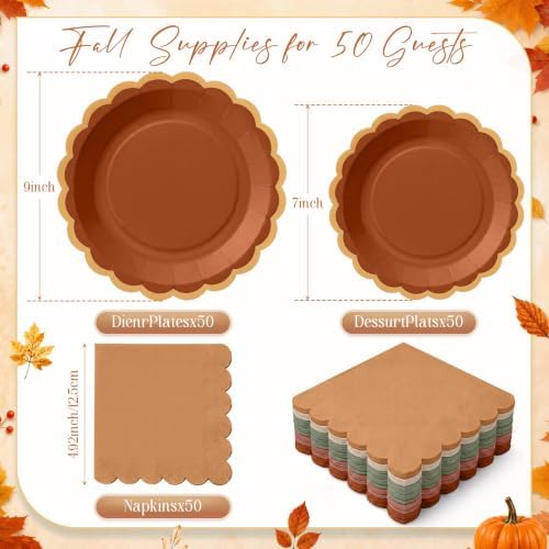 Zhehao 150 Pcs Fall Paper Plates Napkins Serves 50 - Image 3