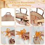LuxDuo Father's Day 4 Set Foldable Baskets for Gifts Empty, Large Reusable Woven Bamboo Gift Basket Kit with Handle Wrap Bag Gold Bow for Mother's Day Baby Shower Birthday Wrapping, 12 Gift Cards - Image 3