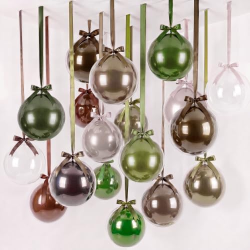 TaoBary 30 Set Sage Green Brown Boho Large Ceiling Hanging Latex Balloons Bulk 22/18'' Ceiling Decor Bobo Balloons with Satin Bows, Ribbons for Hunting Woodland Birthday Party Wedding Decoration - Image 6