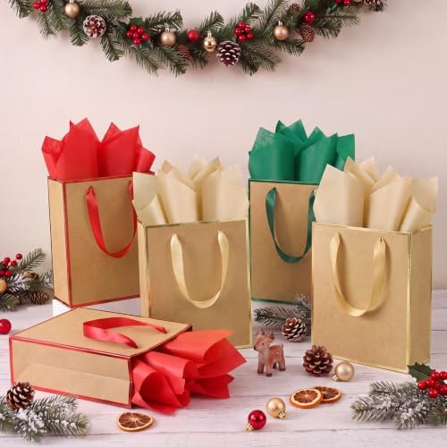 Yeaqee 50 Pack Metallic Paper Gift Bag Bulk with Handle, Green,Red,Gold - Image 5