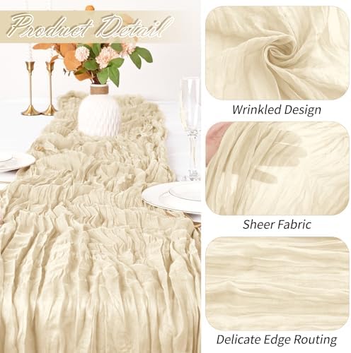 30 Pack Ivory Cheesecloth Table Runner 17 x 108 inch Cheese Cloth Table Runners 9ft Ivory Table Runner Rustic Romantic Sheer Gauze Runner for Wedding Party Baby Shower Table Decoration - Image 3