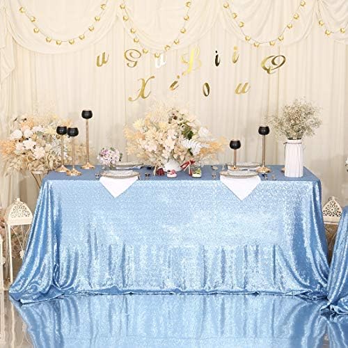 Eternal Beauty Baby Blue 90x132 Inch Baby Shower Sequin Tablecloth - Image 4