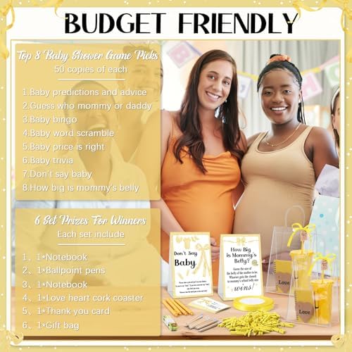 Dunzoom 461 Pcs Funny Baby Shower Games with Prize for Guest Winner, Yellow - Image 5