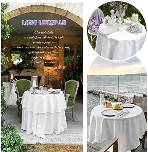Showgeous 70 Inch White Round Tablecloths, Polyester Table Covers - Image 5