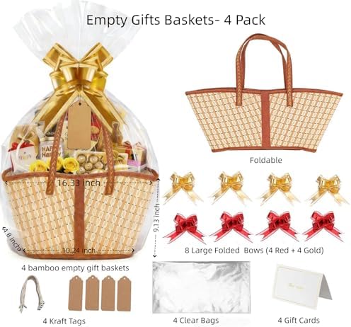 4 Set Bamboo Gift Basket Large Empty Bulk, Woven Basket for Gifts Empty - Image 2