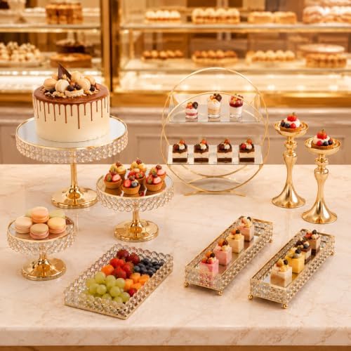 9 Pcs Cake Display with Mirror, Wedding Crystal Cake Stands for Reception - Image 4