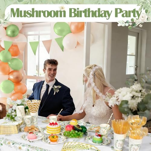 Funnymoom 452 Pcs Sage Green Bridal Shower Decorations for 50, Bride to Be Bridal Shower Paper Plates Napkins Cups Tablecloth Cutlery Straws for Eucalyptus Leaves Wedding Party Supplies - Image 4