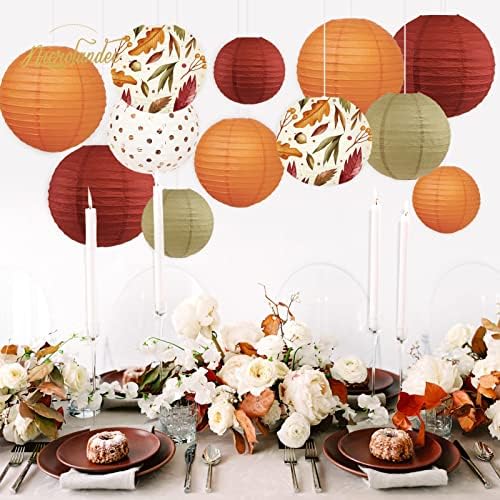 NICROLANDEE Fall Wedding Decorations Set - Tissue Pom Poms, Dots Paper Garland, Maple Leaves Hanging Paper Lanterns, Crepe Paper Streamers for Autumn Harvest Party - Image 3