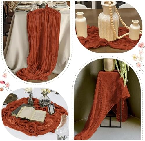 25 Pack Terracotta Cheesecloth Table Runner 17 x 108 Inch Gauze Table Runner Fabric Semi Sheer Cheese Cloth Table Runner Bulk for Rustic Romantic Wedding Baby Shower Table Decoration - Image 6