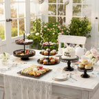 8 Pcs Cake Stands Set Metal Dessert Table Display Tiered Cupcake Holder Candy Donut Fruit Plate Cake Serving Tray with Handle Treats Serving Tower for Wedding Birthday Party Decorations (Black) - Image 2