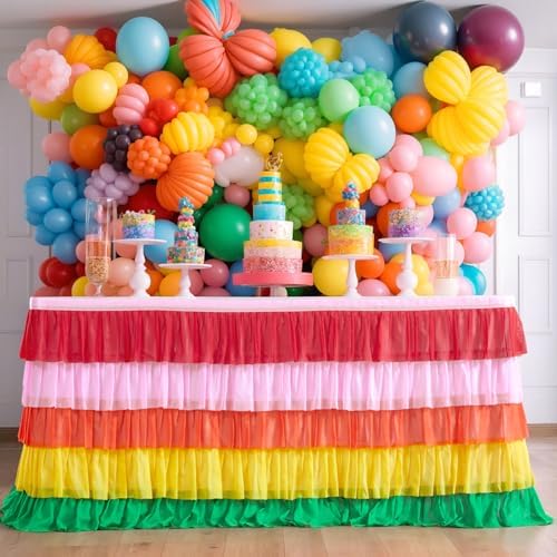Rainbow Table Skirt 9ft Colorful Tutu Tablecloth for Rectangle Table Birthday Uincorn Indian Party Christmas Decoration - Image 6