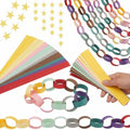 Macaron Pastel Paper Chain & Mirror Star Garland Kit with Double-Sided Tape, Pre-Cut 10 Colors Strips. Ideal for Birthday, Baby Shower, Wedding & Party Decor. (500, 3 x 8.27 Inches) by ABOAT