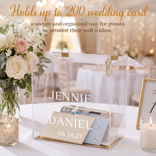 Novabright 10" Wedding Acrylic Card Box, Clear,Gold, Elegant Style - Image 6