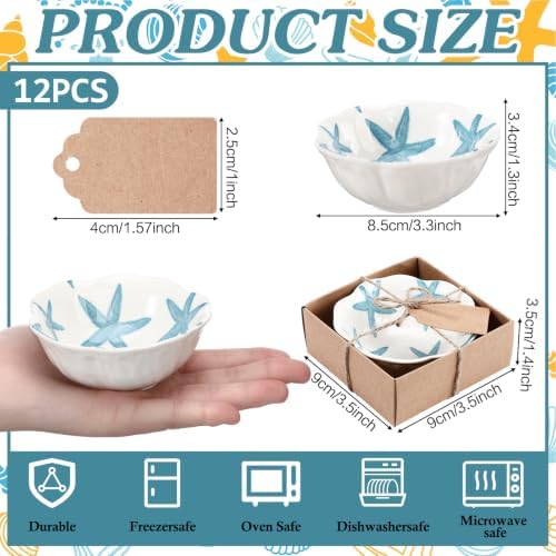 SiliFine 12 Pcs Beach Party Favors for Guests Small Ceramic Bowl Bulk Gifts 3.3 Inch Floral Design Mini Dipping Sauce Dish with Card Box for Bridal Pooja Baby Shower Birthday Guest Gift - Image 2