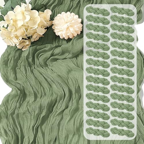 30 Pack Sage Green Cheesecloth Table Runner 17 x 108 inch Cheese Cloth Table Runners 9ft Green Table Runner Rustic Romantic Sheer Gauze Runner for Wedding Party Baby Shower Table Decoration by Yorcari