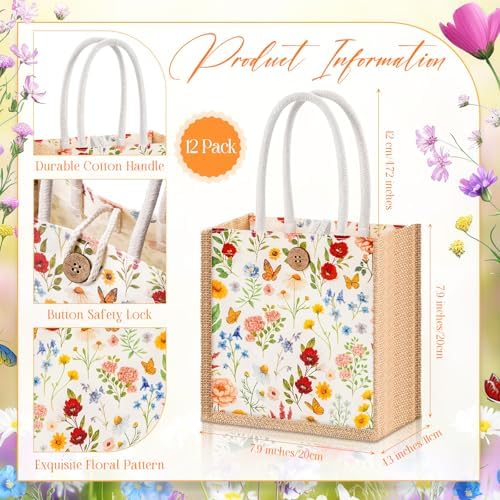 Abbylike 12 Pcs Floral Gift Bag Small Flower Tote Bag,Pastel Wildflowers - Image 2