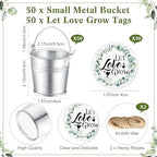 Zhehao 50 Sets Mini Succulent Buckets with 1 Greenery Let Love Grow Sign 50 Let Love Grow Tag and 2 Hemp Ropes for Wedding, Bridal, Baby Shower, Succulent Party Favor for Guests - Image 3