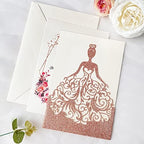 5.12 x7.28 inch 50PCS Personalized Rose Gold Glitter Quinceanera Invitations Laser Cut Hollow Princess Pocket with Envelopes Invitations for Quinceanera Bridal Shower Invite - Image 5