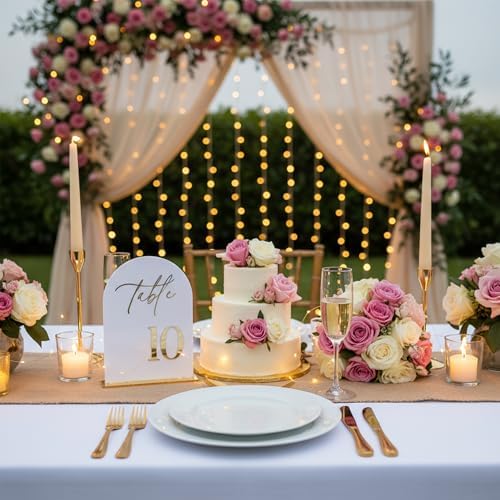 Wedding Table Numbers 1-15 with Holders,5x7 inch Arch Acrylic Table Numbers Signs with Gold Foil Embossed for Wedding Reception, Anniversary, Birthday,Party and Events Decor - Image 7