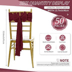 50 PCS Cheesecloth Chair Sashes Bows Wedding Aisle Decorations Chair Ribbon Ties Back Sash for Wedding Party Events Banquet Chair Cover Decoration (Burgundy) - Image 2