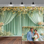 15X10FT Sage Green Backdrop Curtain for Wedding Pink Flower Floral Bridal Party Background Baby Shower Birthday Party Decorations Anniversary Ceremony Banner Photography Photo Booth Props by VeiVian