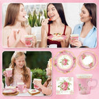 200Pcs Floral Tea Cups and Saucers for Tea Party Supplies, Disposable Tea Cups with Handle and Paper Napkins Dinnerware for Floral Theme Birthday Wedding Bridal Shower Baby Shower（Pink） - Image 6