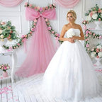 Canlierr Extra Large Pink Organza Bow Decorations 39 x 59 Inch Giant Pink Tulle Bow with Tie and Long Ribbon Tails for Wedding Valentines Party Backdrop Coquette Room Wall Decoration - Image 3
