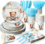 Ziliny 350 Pcs Bear Baby Shower Party Supplies We Can Bearly Wait Paper Plates Napkins Cups and Plastic Cutlery Party Tableware Set for Bear Baby Shower Birthday Decorations, Serves 50 by Ziliny