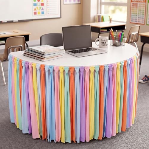 Reallnaive 14 ft x 30 Inch Table Skirt for Teacher Desk, Pastel, Simple by Reallnaive