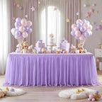Lavender Tulle Tablecloth for 8 Foot Rectangular Table 8ft Light Purple Rectangle Table Cloth Wrinkle Free Tablecover with Tutu Skirt for Wedding Birthday Party Baby Shower Banquet Buffet Cake Event by Suppromo