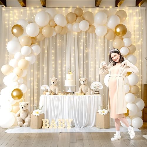 20ft x 10ft Ivory Chiffon Backdrop Curtain with Lights for Parties 4 Panels - Image 7