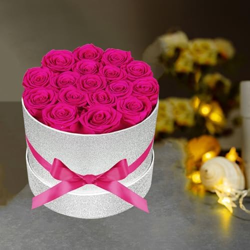 Prifroti 17 Hot Pink Flowers in Glitter Box, Birthday Gifts for Women, Preserved Flowers, Mothers Day Roses Gift for Mom - Image 3