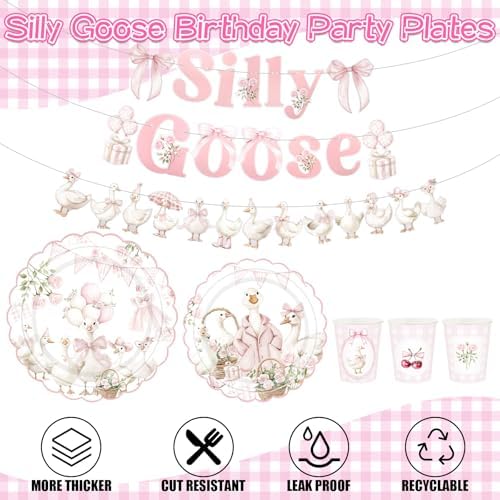 VioraWhite 183 Pcs Silly Goose Birthday Party Set Elegant Pink - Image 6