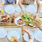Funnymoom 400 Pcs Gingham Party Supplies for 50 Guests Light Blue and White Paper Plates and Napkins Knives Spoon Fork Cup Disposable Checkered Dinner Party Set Cutlery for Baby Shower Wedding Favor - Image 6