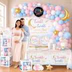 Twinkle Twinkle Little Star Gender Reveal Decorations, All-in-one Gender Reveal Decorations with Backdrop, Confetti Reveal Balloons Plates Napkins Balloon Arch, for Baby Gender Reveal Decorations - Image 2