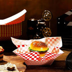 Geosar 200 Pcs Gingham Paper Food Tray with Wax Paper,Red White - Image 4