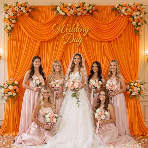 30x10FT Backdrop Curtains with Rod Pockets - Wrinkle Free Photo Stage Backdrop 6 Panels Curtains Drapes for Photography Wedding Party Baby Shower Decorations (Orange) - Image 7