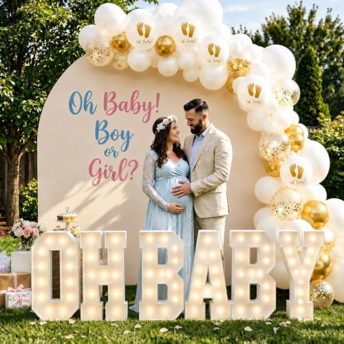 OH BABY Marquee Light-Up Letters, oh baby lettersg ender reveal decorations gender reveal decorations oh baby sign big letters (4FTOHBABY+Golden Balloon) - Image 2