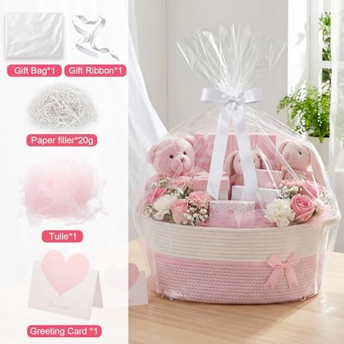 Colingmill Large Mother’s Day Gift Basket Empty 17”x13”x7.6” Storage Basket with Gift Bag Ribbon and Tulle Gifts Card Paper Filler for DIY Baby Toy Baskets with Handles - Image 2