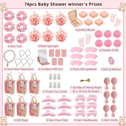 74PCS Jewelry Box Kit Baby Shower Party Favors for Game Winners (Pink) - Image 2