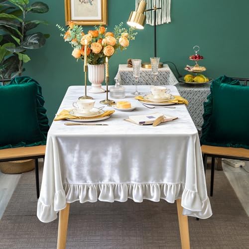 GLORY SEASON Velvet Tablecloth Luxurious Solid Rectangle Table Cloth,Oblong Retro Farmhouse Ruffle Tablecloths Washable Table Cover for Party Wedding Baby Shower Kitchen Dinning Tabletop Decoration - Image 3
