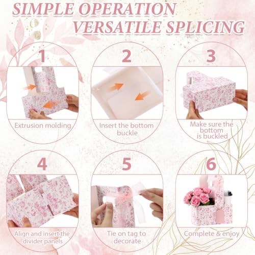 Epakh 48 Pack Pink Floral 2 Cup Drink Carrier with Handle, Gift Holder - Image 6