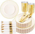 175PCS Ivory Scalloped Plastic Plates Heavy-Duty for Party & Wedding by Joyido