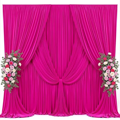 30x10ft Hot Pink Photo Backdrop Curtains for Parties Fuchsia Wrinkle Free Polyester Photoshoot Curtains Drapes Backdrop for Birthday Baby Shower Graduation Photography Background 6 Panels 5x10FT by Suppromo