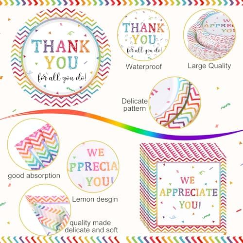 Funnymoom 452 Pcs Thank You Party Decorations for 50, We Appreciate You Paper Plates Napkins Cups Tablecloth Cutlery Straws for Employee Staff Housekeeping Week Pastor Appreciation Party Supplies - Image 3