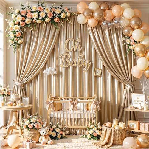 40x10ft Champagne Gold Glitter Backdrop Curtain for Parties, Wrinkle Free Satin Photo Backdrop Drapes 8 Panels Shimmer Back Drop Cloth for Wedding Birthday Baby Shower Photography Background Decor - Image 5