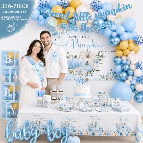 Little Pumpkin Baby Shower Decorations Party Supplies Blue - Image 3