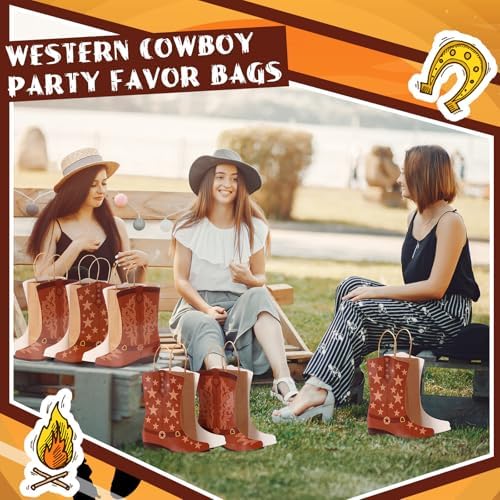 Mooliwe 32 Pcs Cowboy Cowgirl Boots Paper Bags Western Theme Kraft Gift Bag with Handles Candy Goodie Treat Grocery for Favors Wild West Birthday Rodeo Bachelorette Baby Shower Party Supplies (Brown) - Image 7