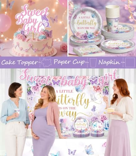 257Pcs Butterfly Baby Shower Decorations, All-in-One Set for 20 Guests - Image 5