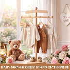 Marsui 1 Set Wooden Baby Clothes Display Stand with 3 Hangers, Plaque, Wood - Image 3